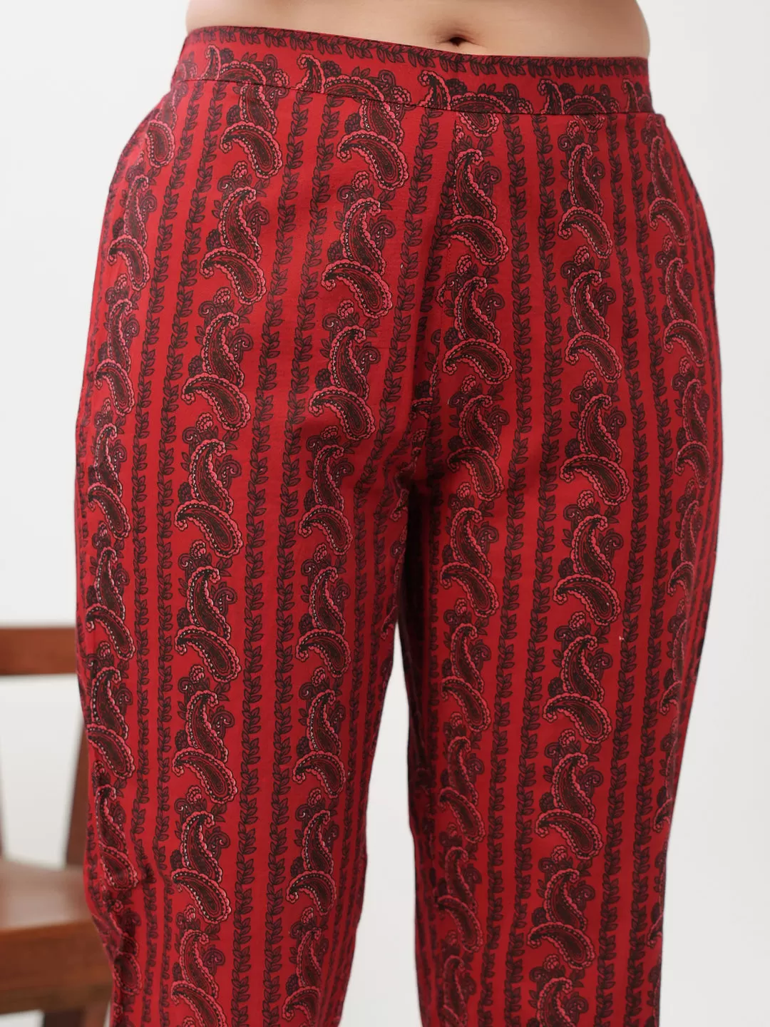 Maroon Cotton Paisley Regular Kurta Pant Set