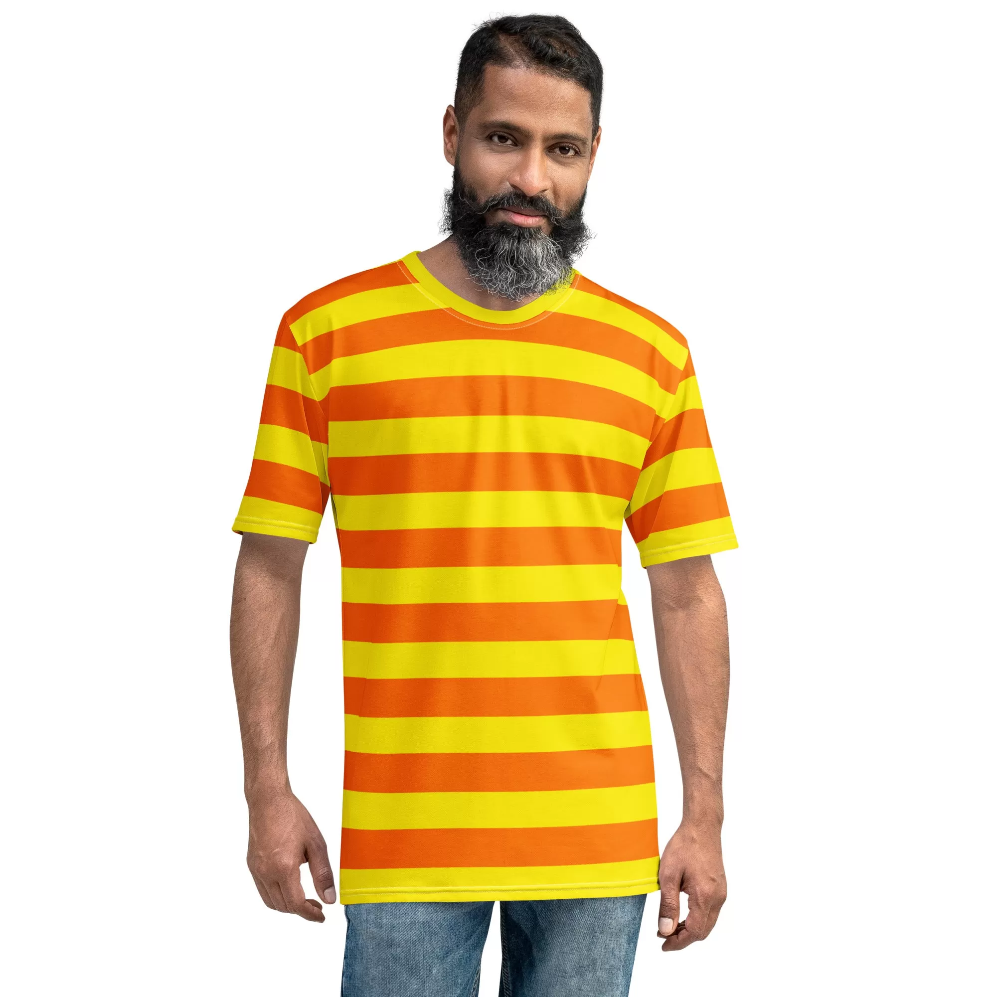 Men's Orange And Yellow Striped T-shirt