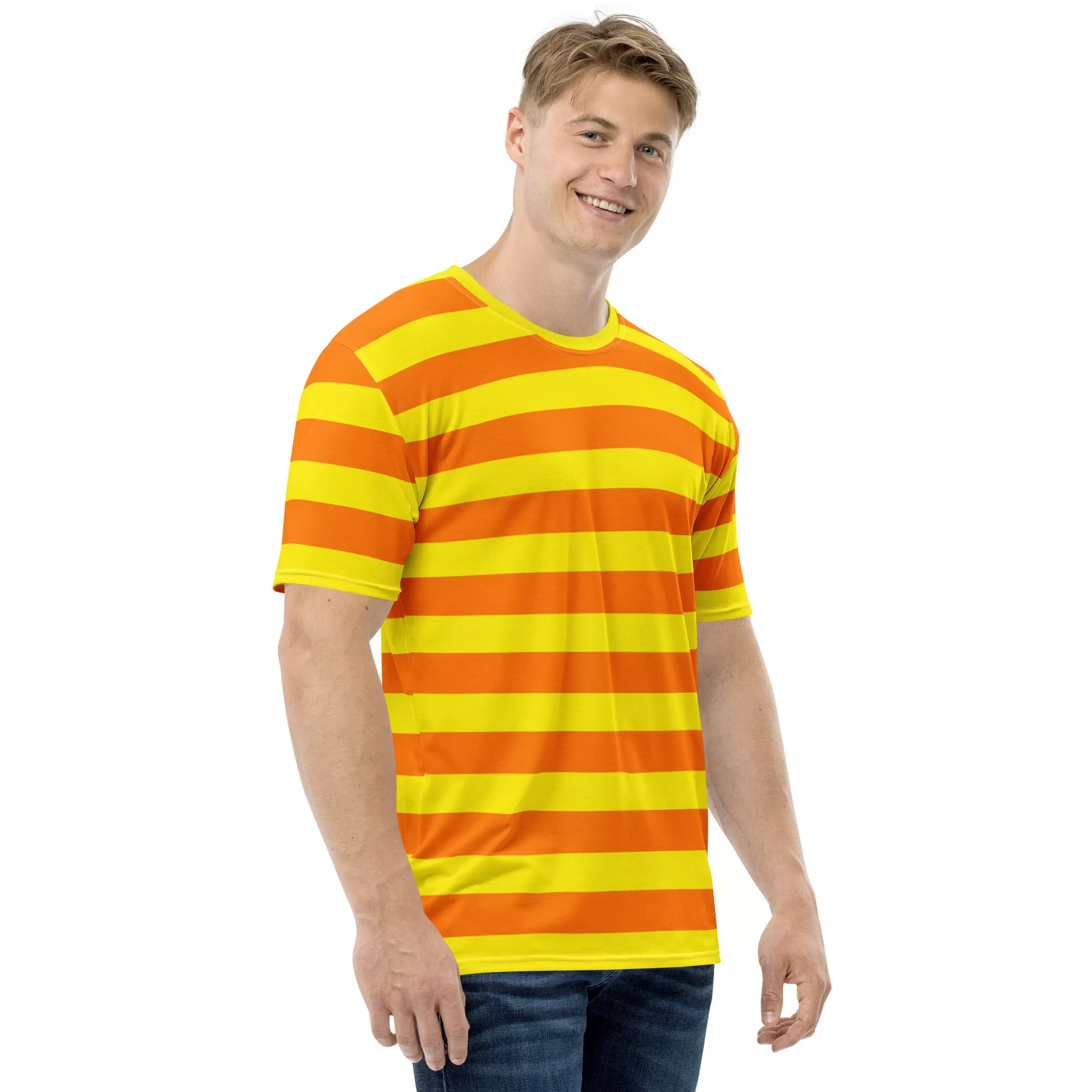 Men's Orange And Yellow Striped T-shirt