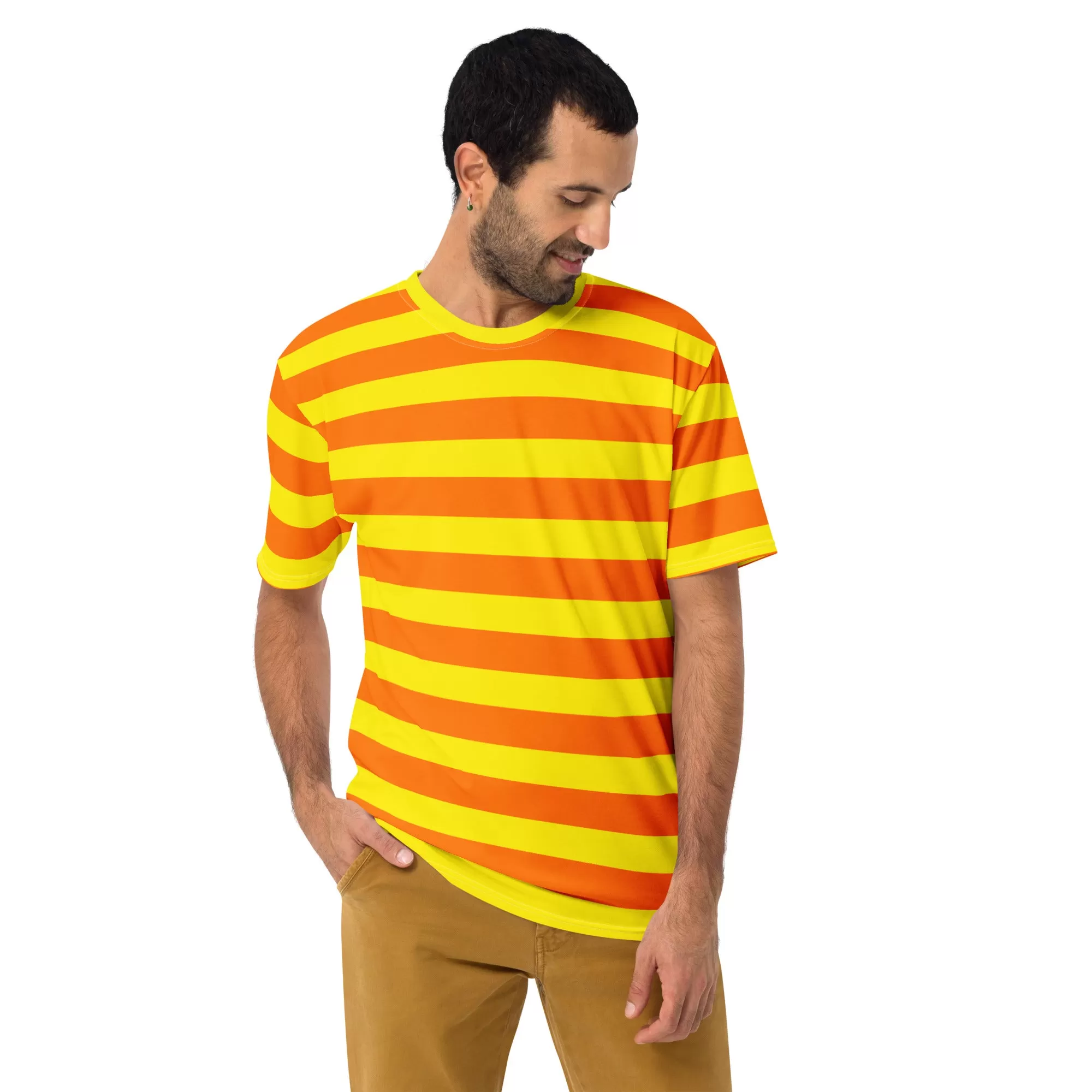 Men's Orange And Yellow Striped T-shirt