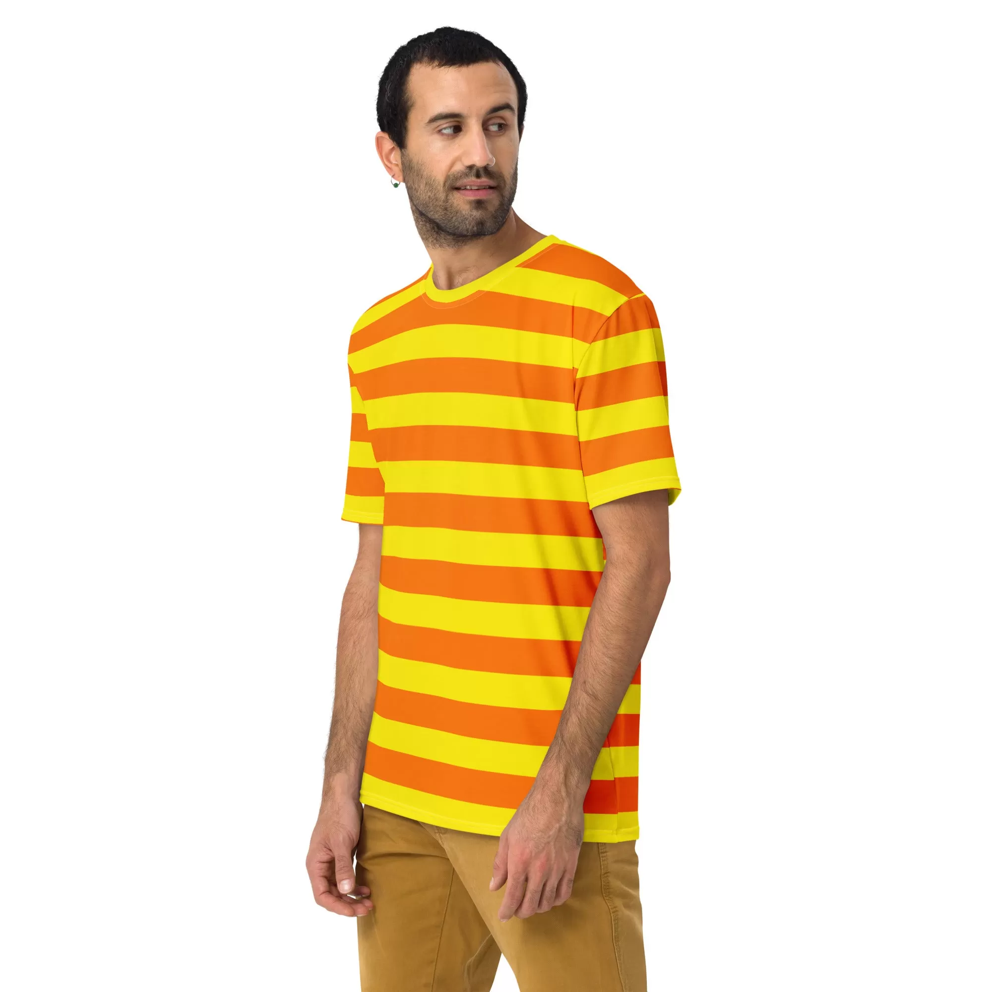 Men's Orange And Yellow Striped T-shirt