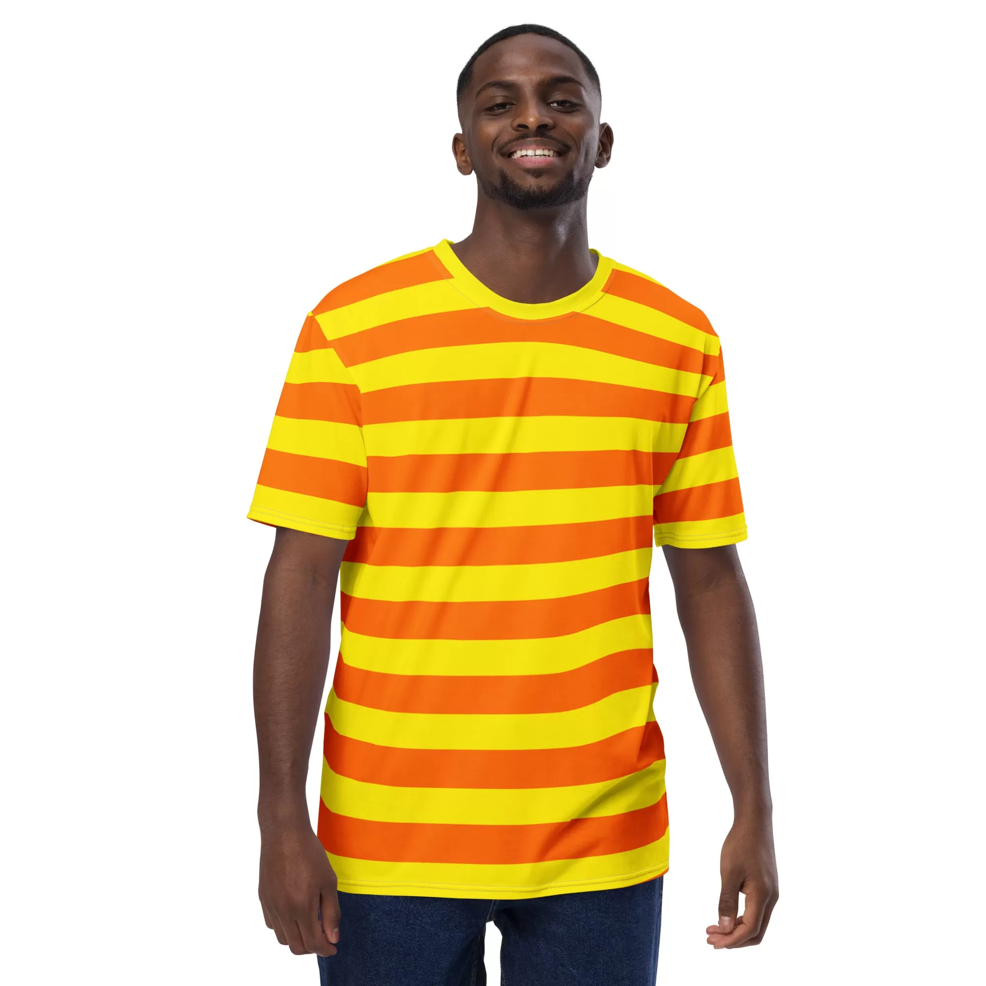 Men's Orange And Yellow Striped T-shirt