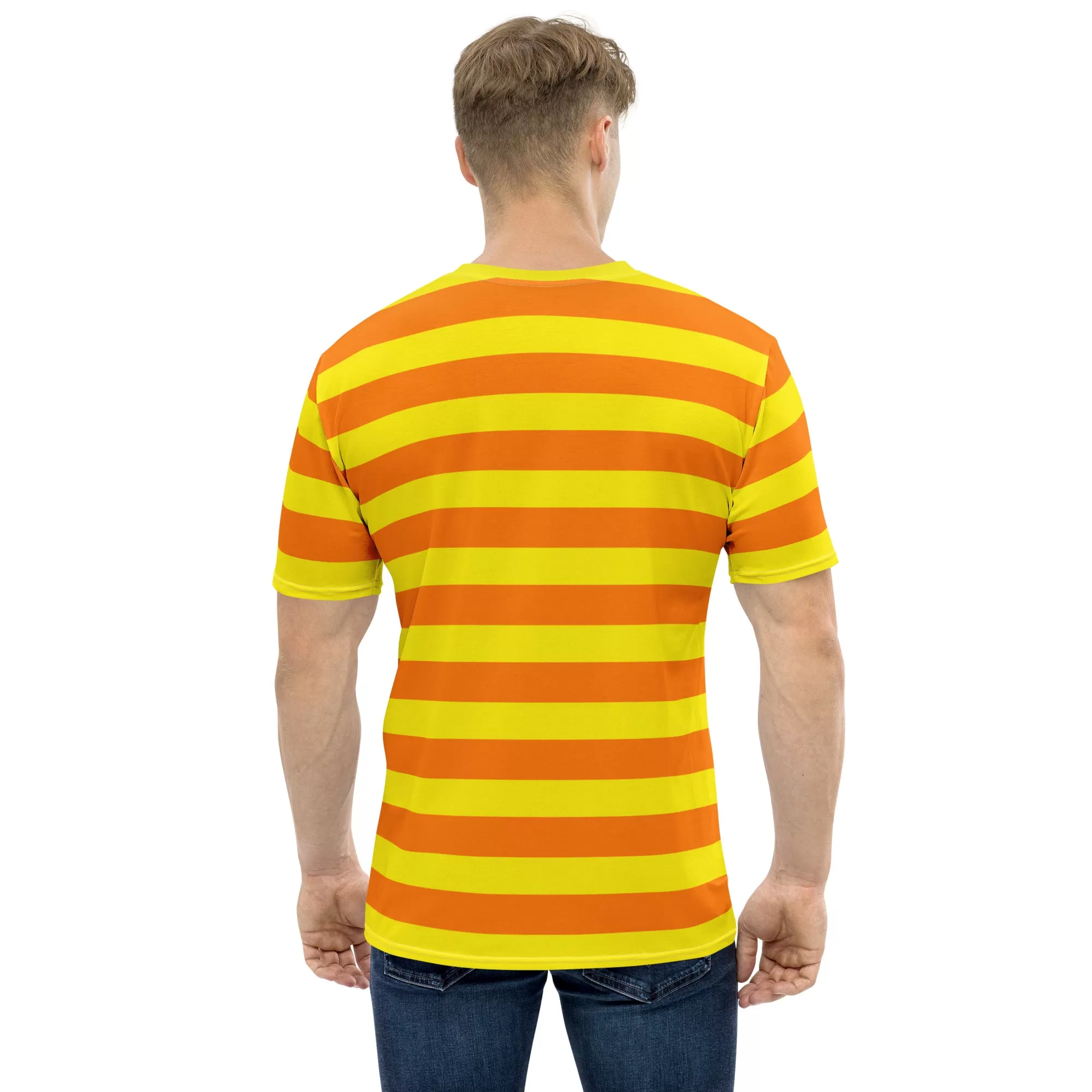 Men's Orange And Yellow Striped T-shirt