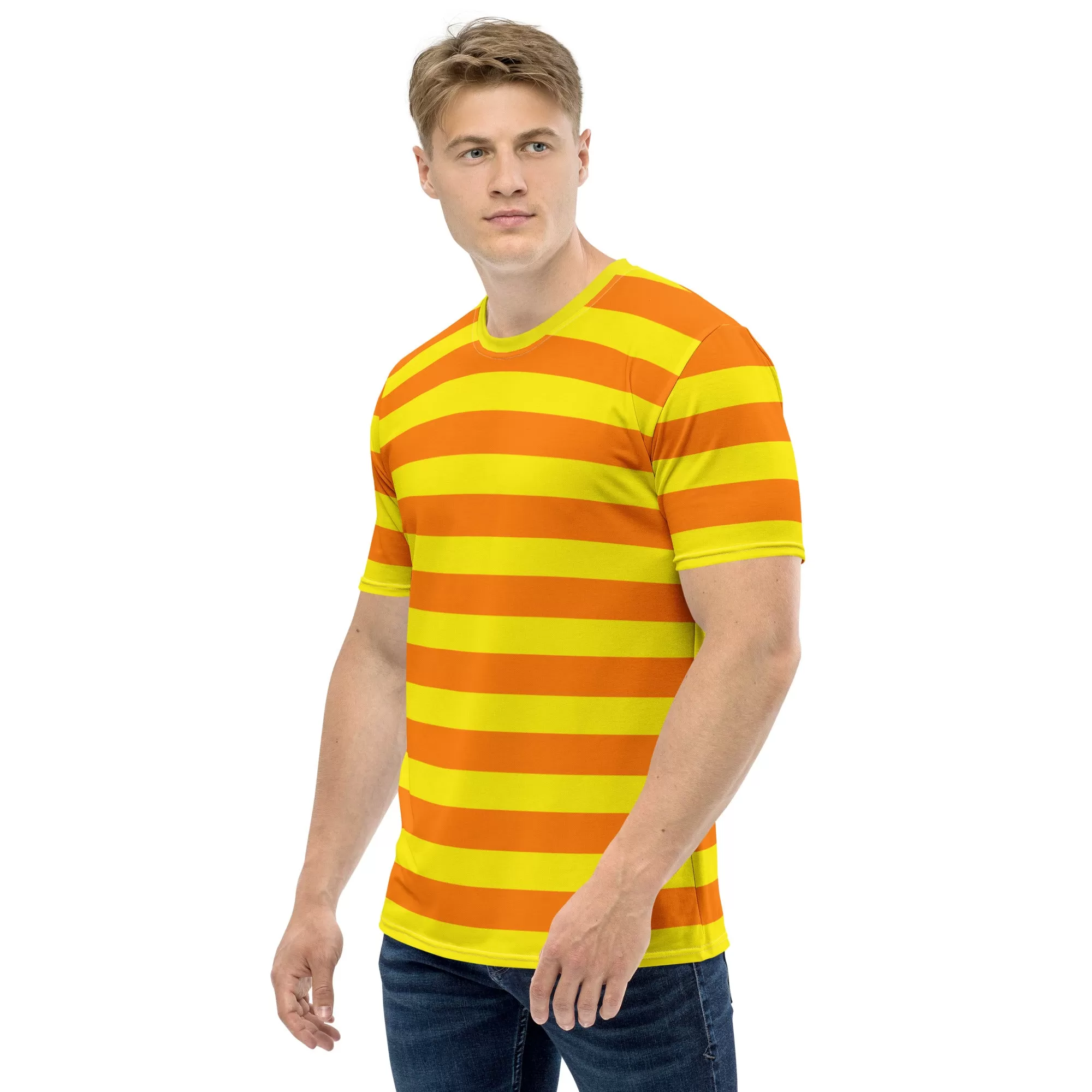 Men's Orange And Yellow Striped T-shirt