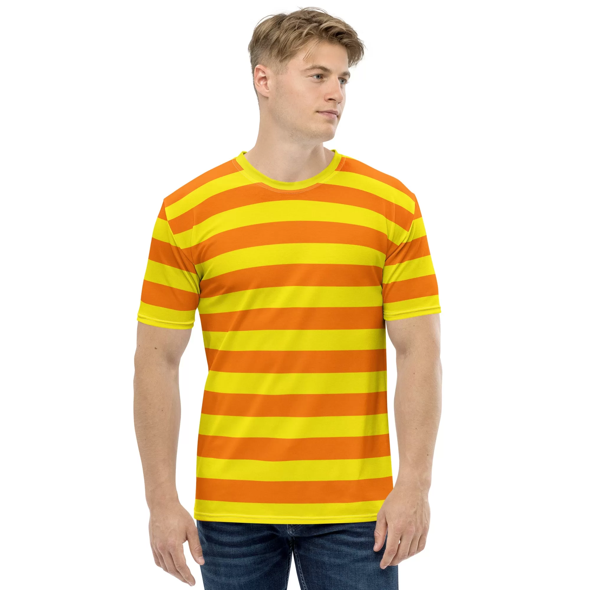 Men's Orange And Yellow Striped T-shirt