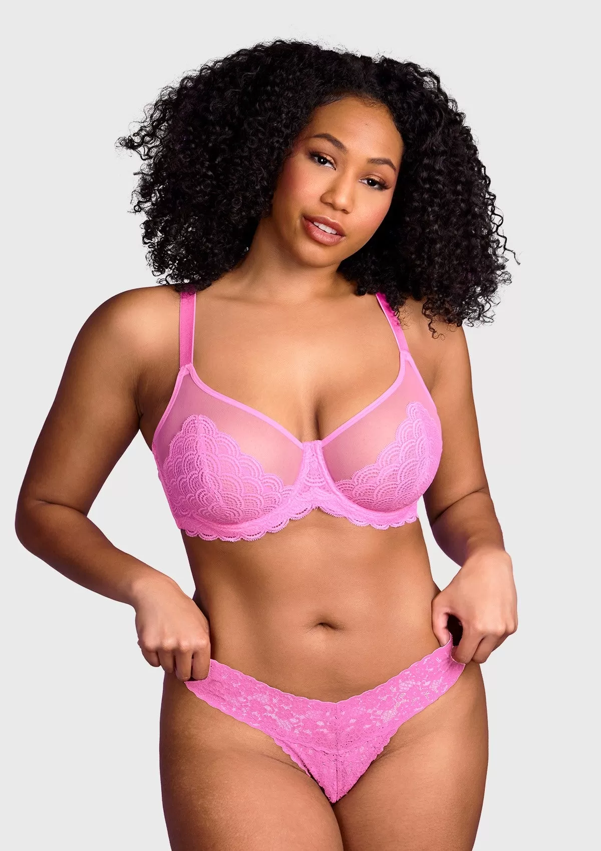 Mermaid Scales Lace Pink Unlined Bra