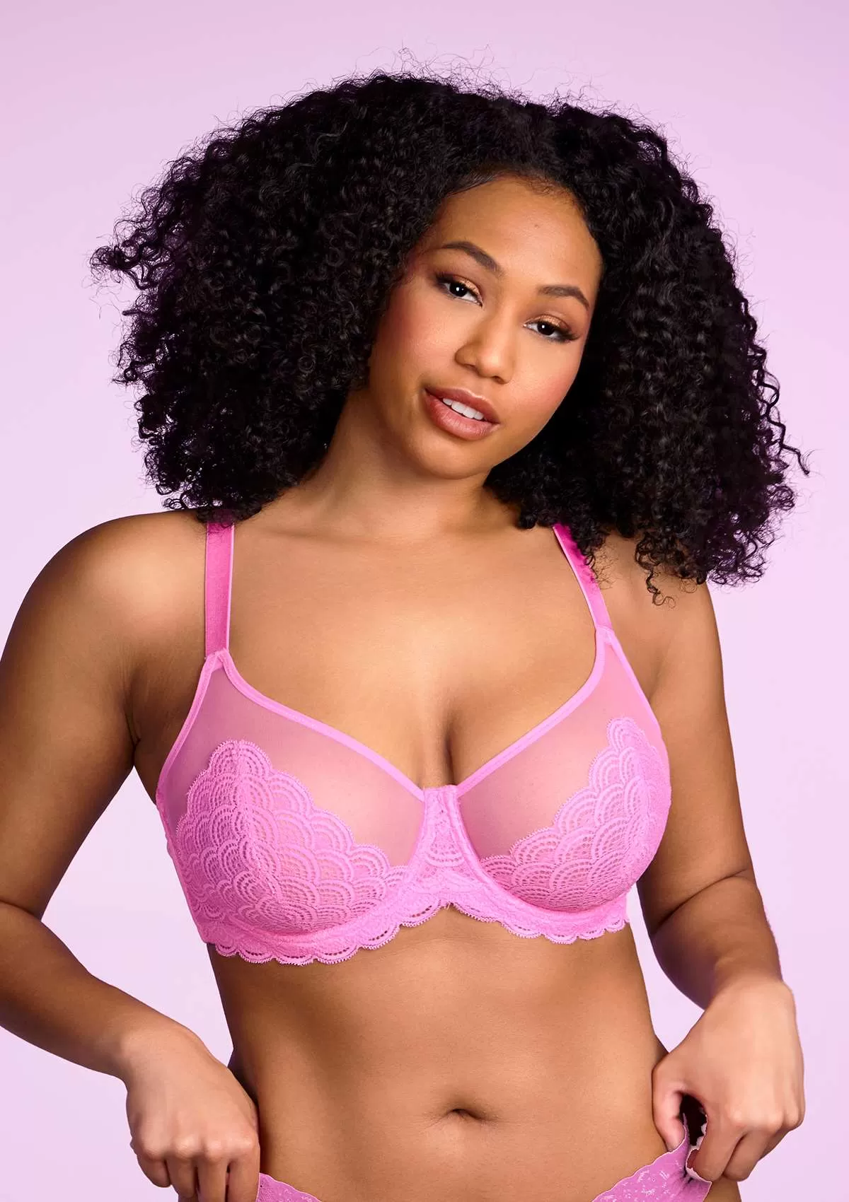 Mermaid Scales Lace Pink Unlined Bra