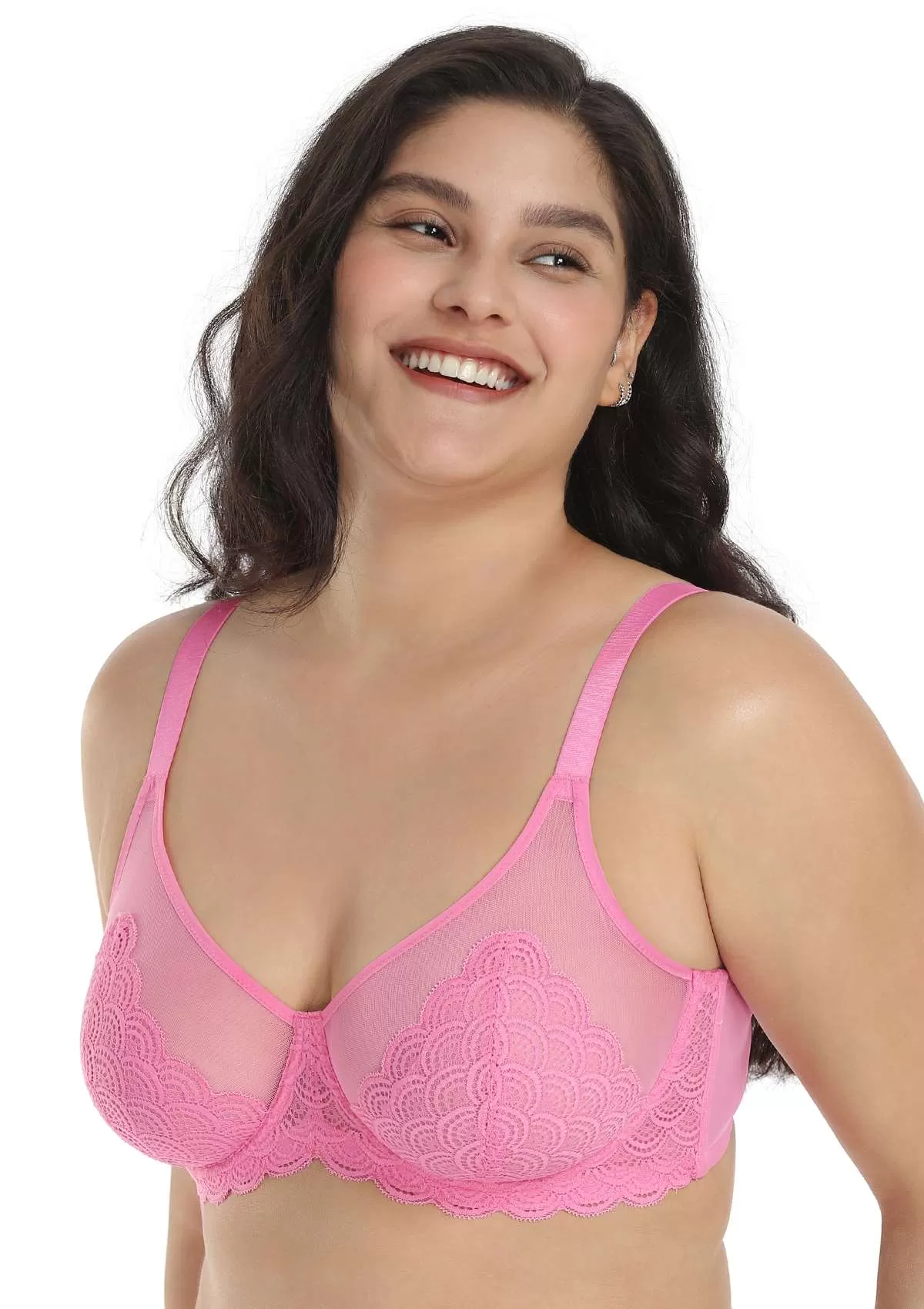 Mermaid Scales Lace Pink Unlined Bra