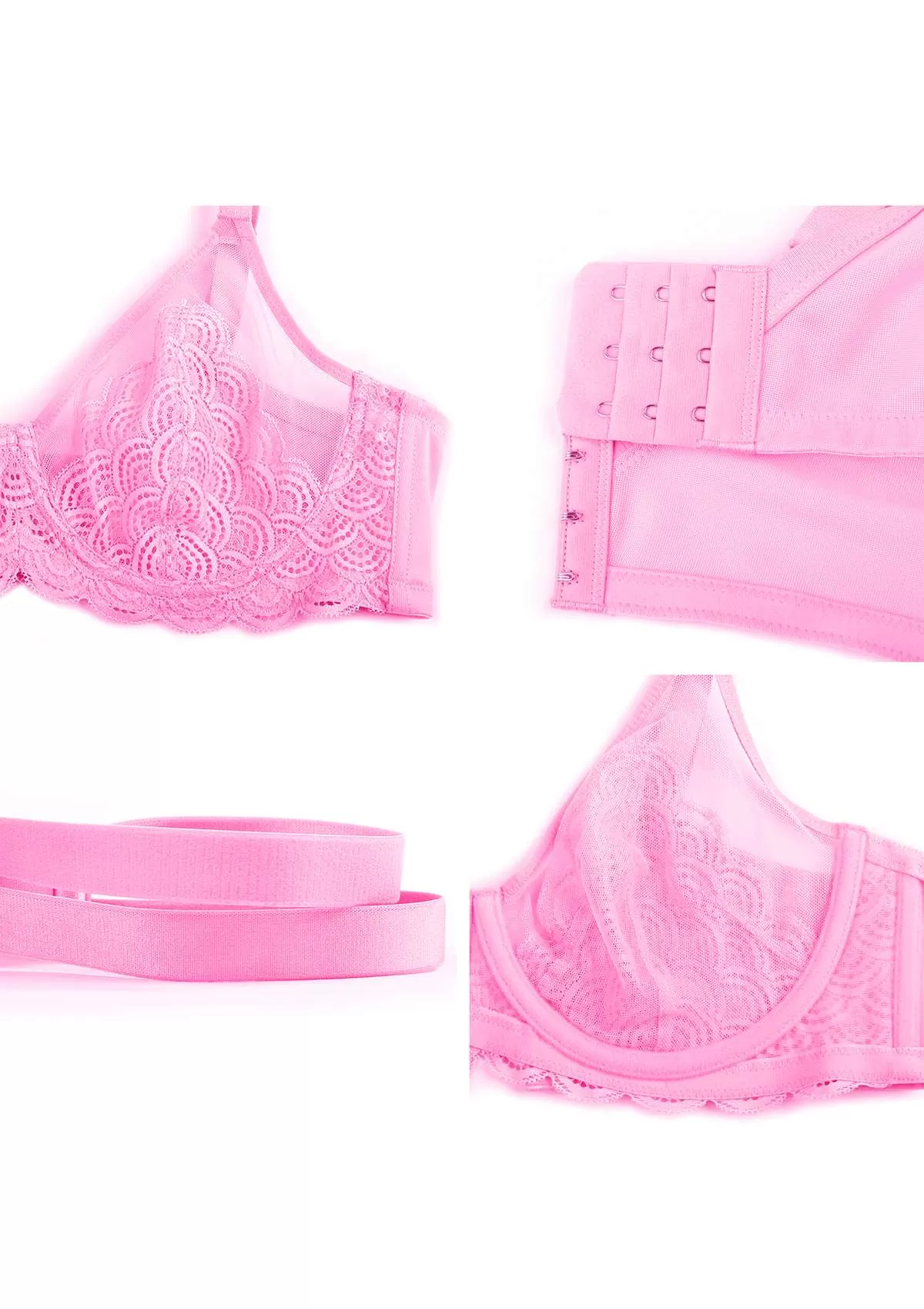 Mermaid Scales Lace Pink Unlined Bra