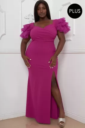 Mesh Tulle Shoulder Plus Size Maxi Dress