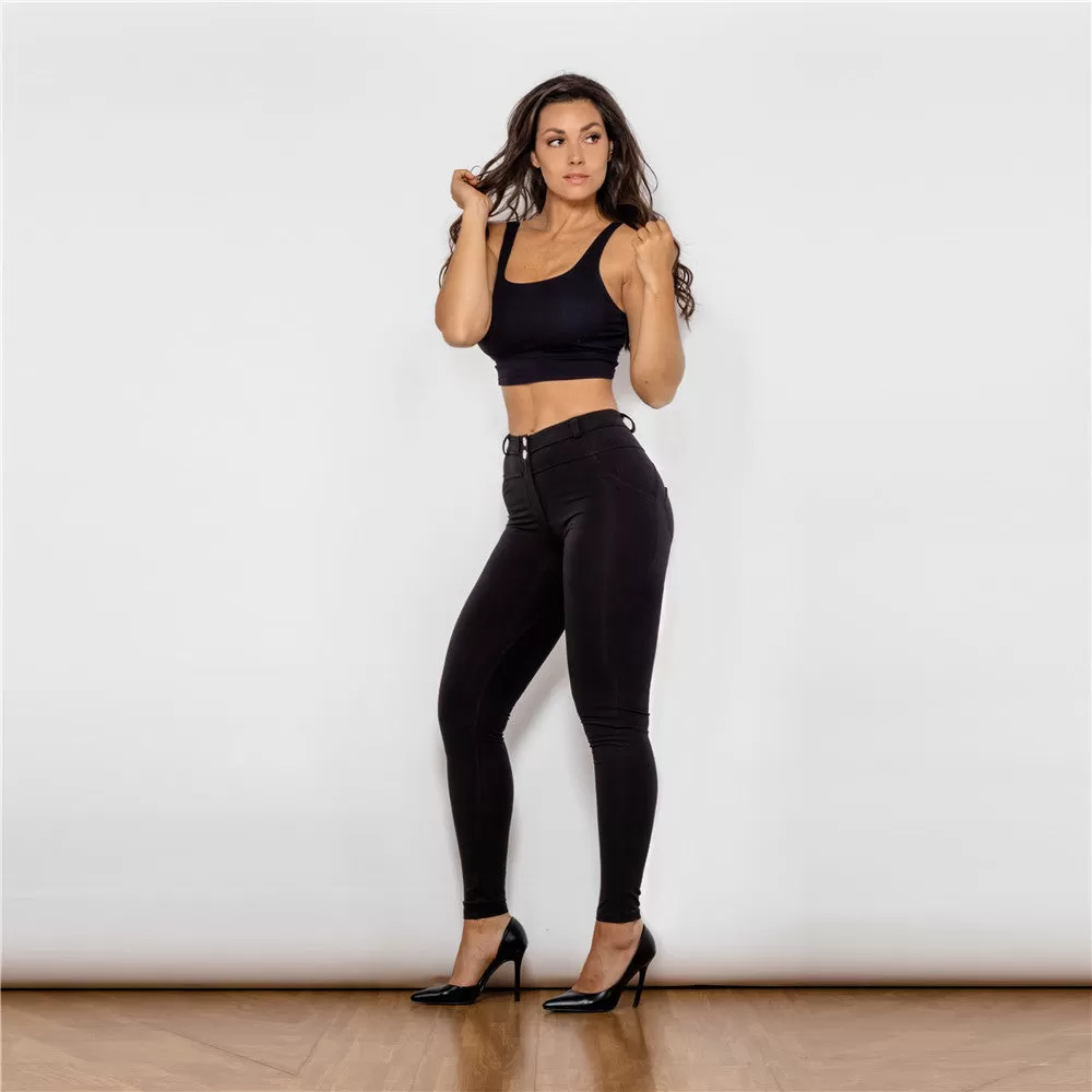 Middle Waist Black Knitted Leggings