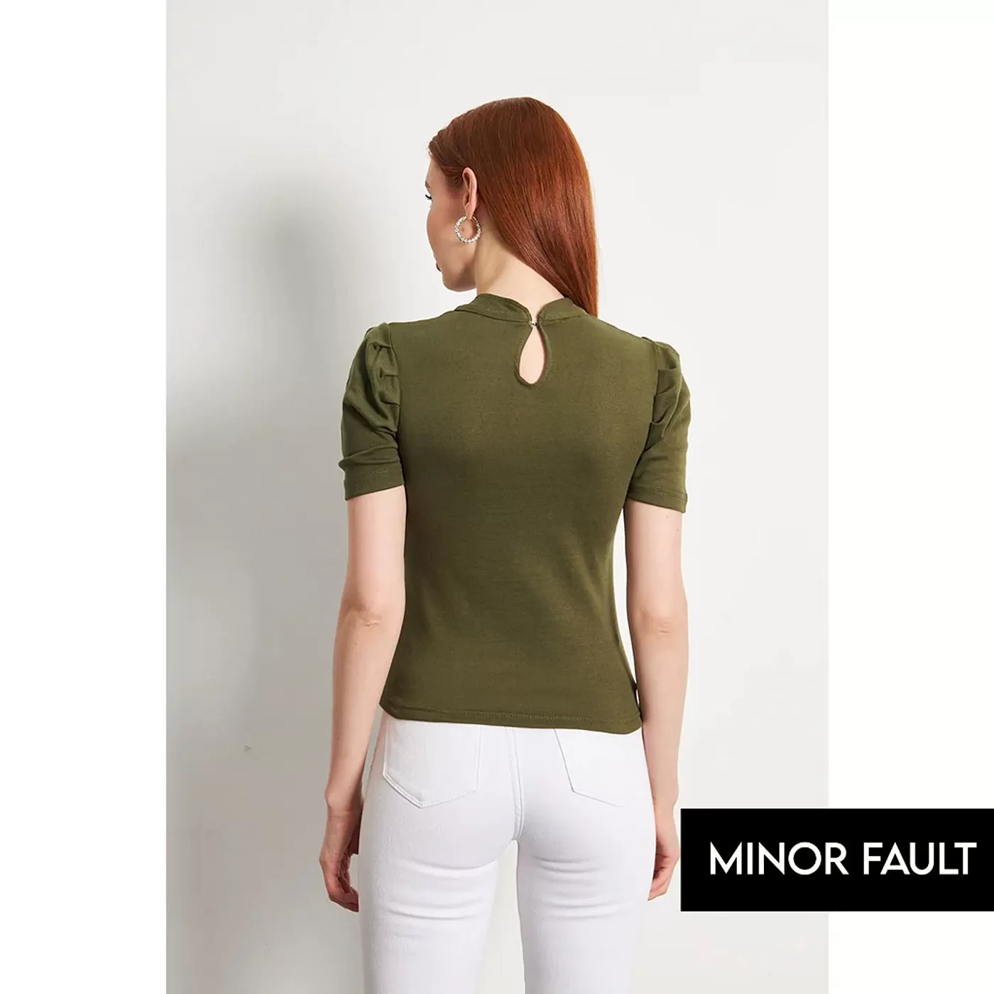 (Minor Fault) Olive Puff Sleeves Knit Top