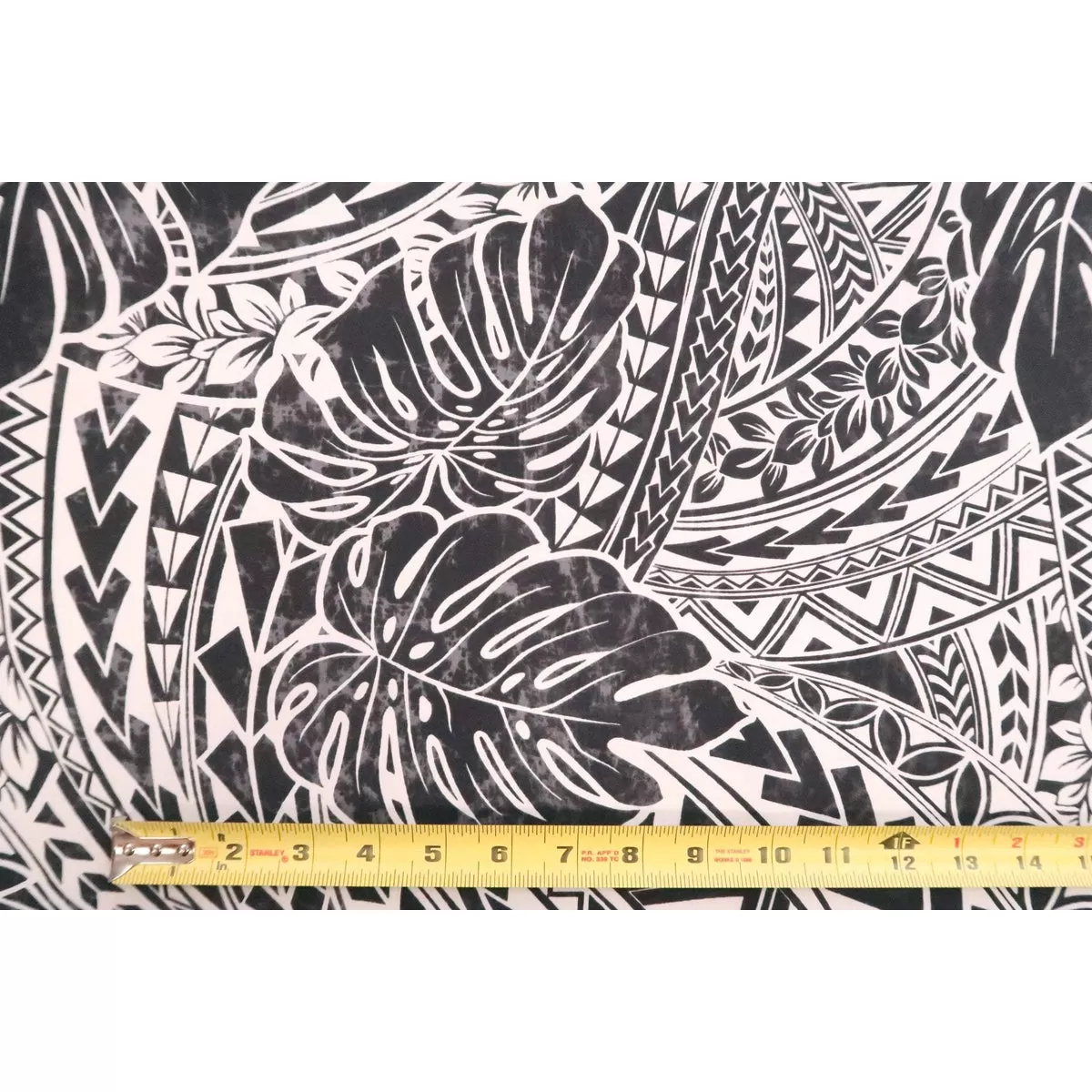 Monstera Polynesian Tribal Prints Fabric | Black BLK-0004TP