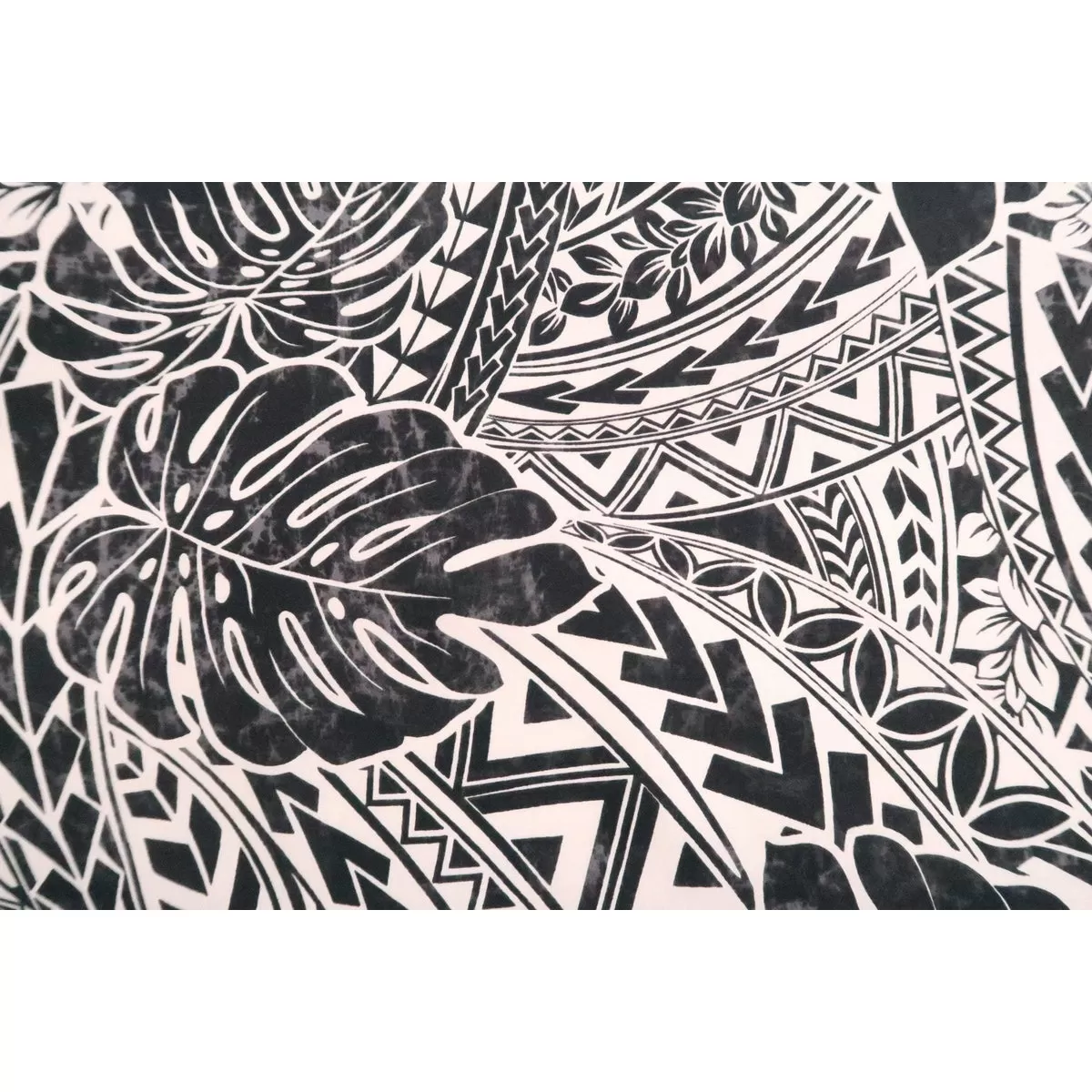 Monstera Polynesian Tribal Prints Fabric | Black BLK-0004TP