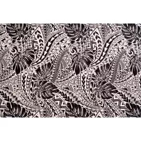 Monstera Polynesian Tribal Prints Fabric | Black BLK-0004TP