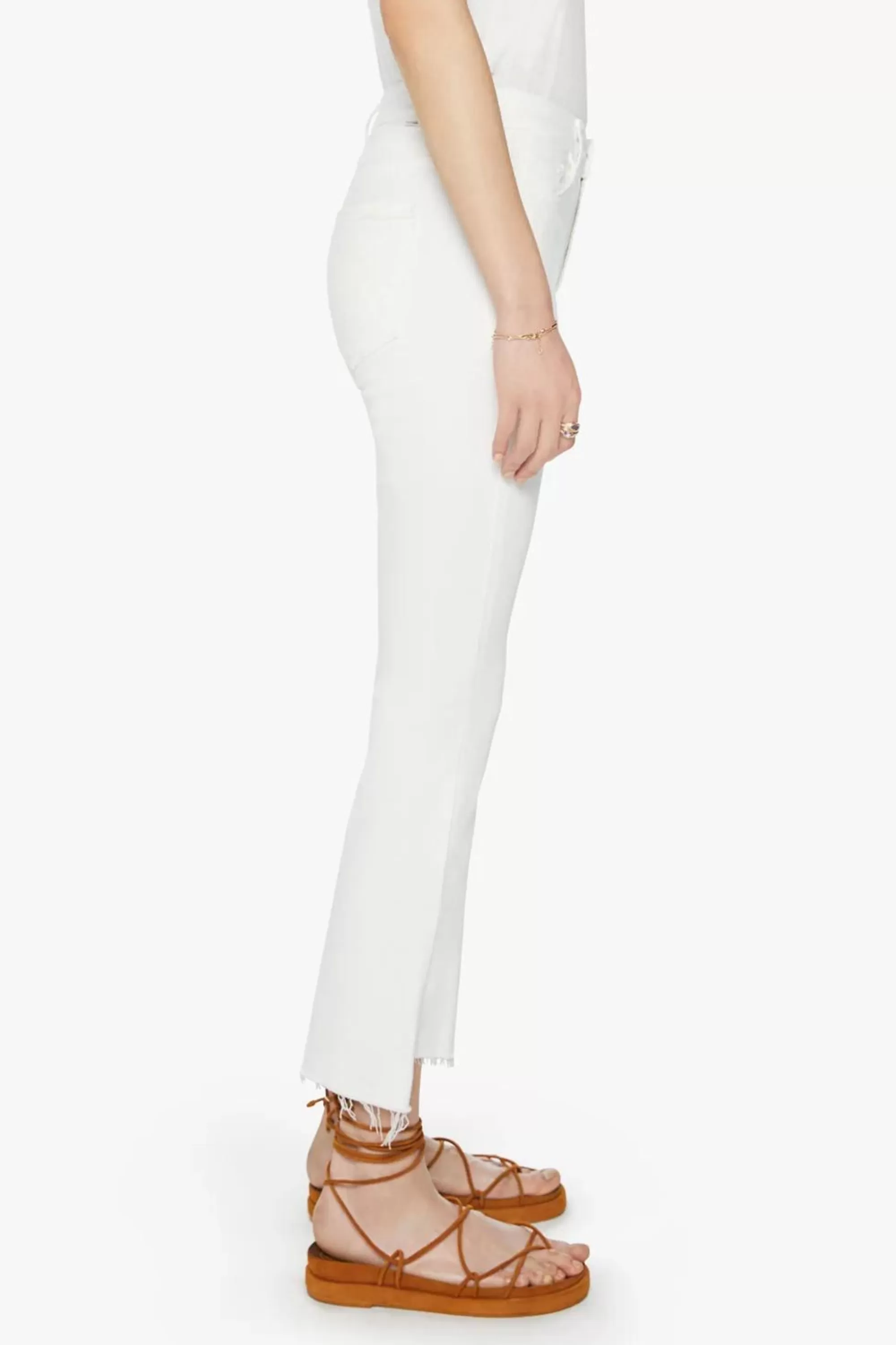 Mother Insider Crop Step Fray White