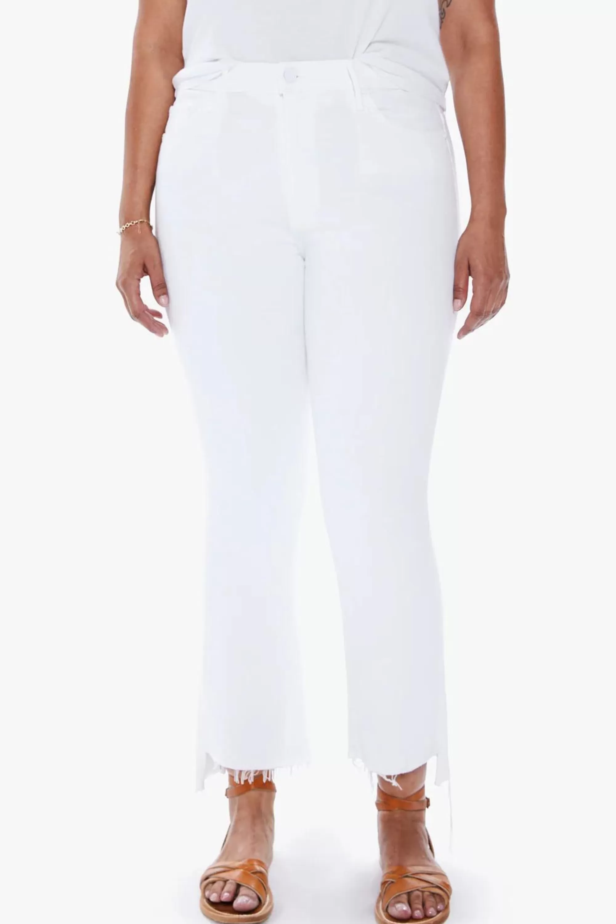 Mother Insider Crop Step Fray White