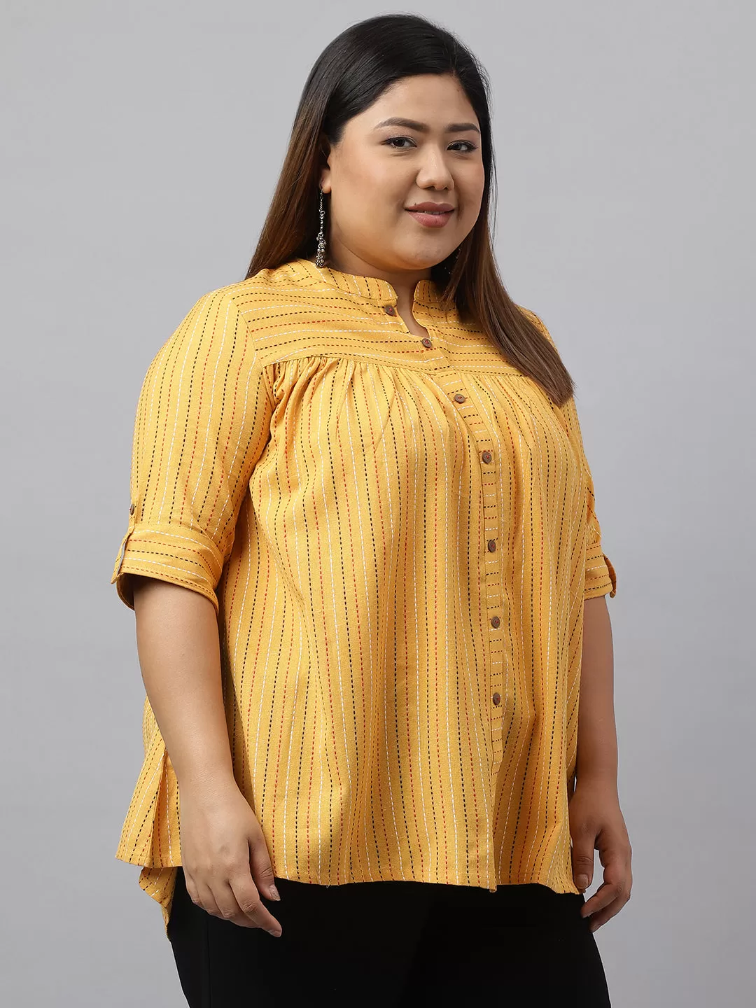 Mustard Cotton Woven Design A-Line Top