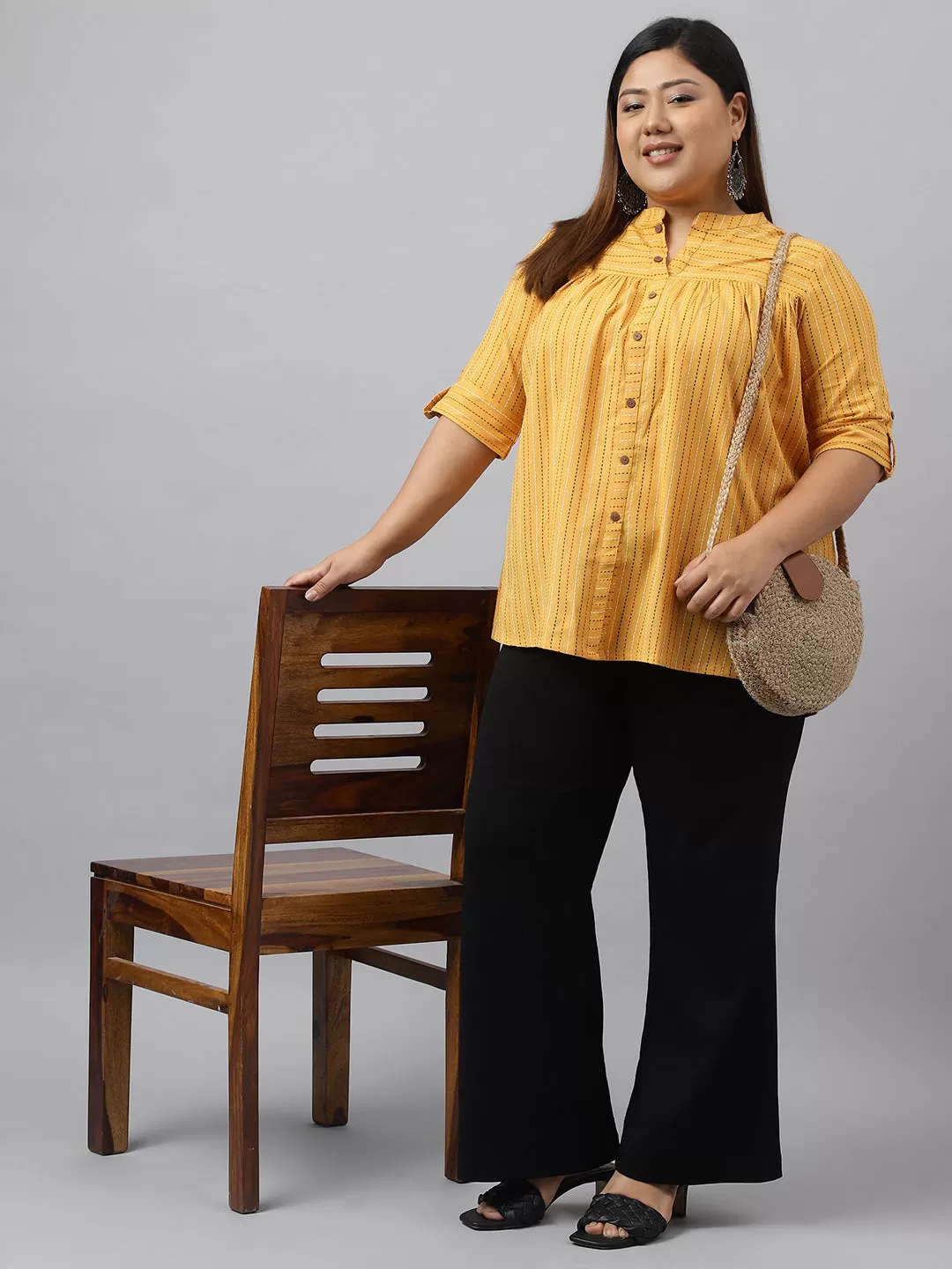 Mustard Cotton Woven Design A-Line Top