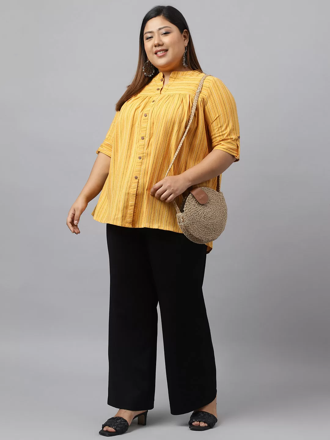 Mustard Cotton Woven Design A-Line Top