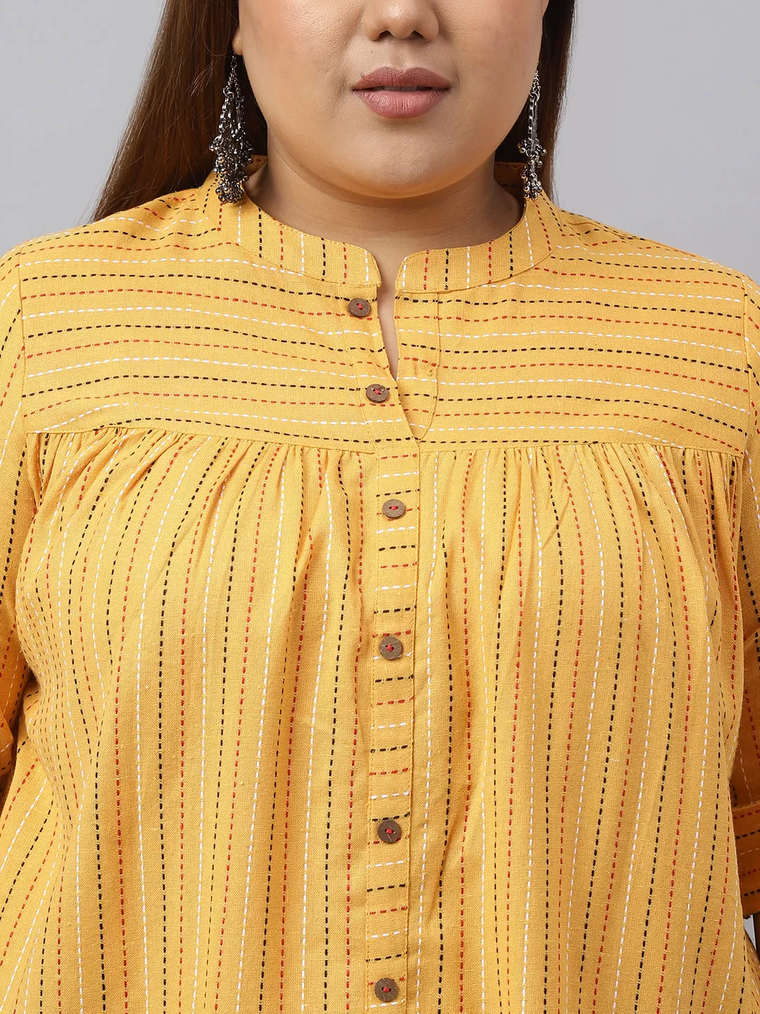 Mustard Cotton Woven Design A-Line Top