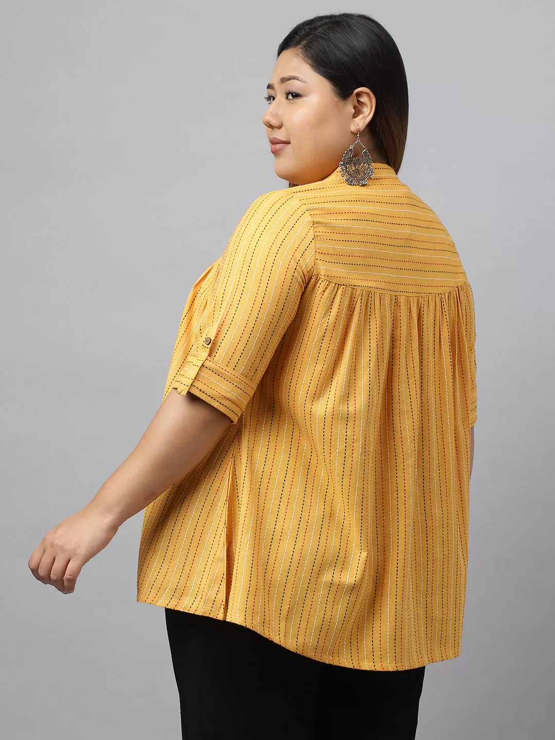 Mustard Cotton Woven Design A-Line Top