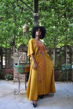 Mustard yellow Siwa embroidered Kaftan dress, Cotton Kaftan, caftans for women, Summer Kaftan, Embroidered kaftan, caftans, Egyptian