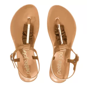 New Camel thong with material detail sandal