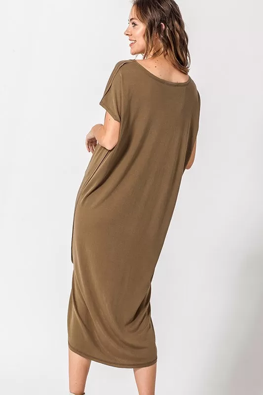 Not So Basic Long Dress-Deep Olive