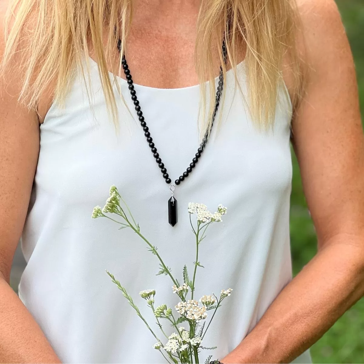 Obsidian and Onyx Shield Jewelry Set with Wrap Bracelet