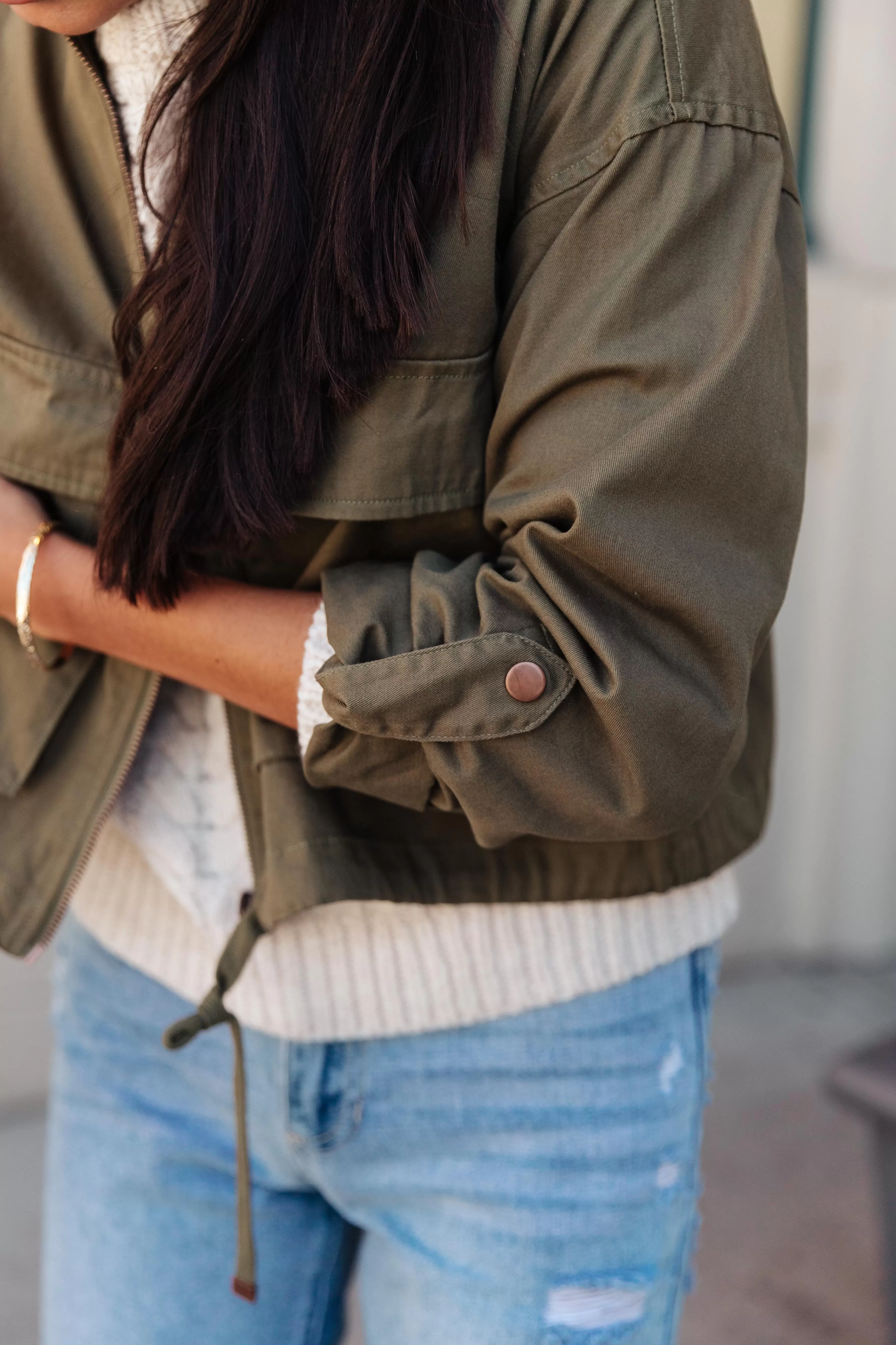 Olive Green Cropped Utility Jacket