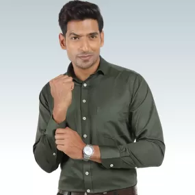 Olive Green Satin Regular Fit Cotton Shirt