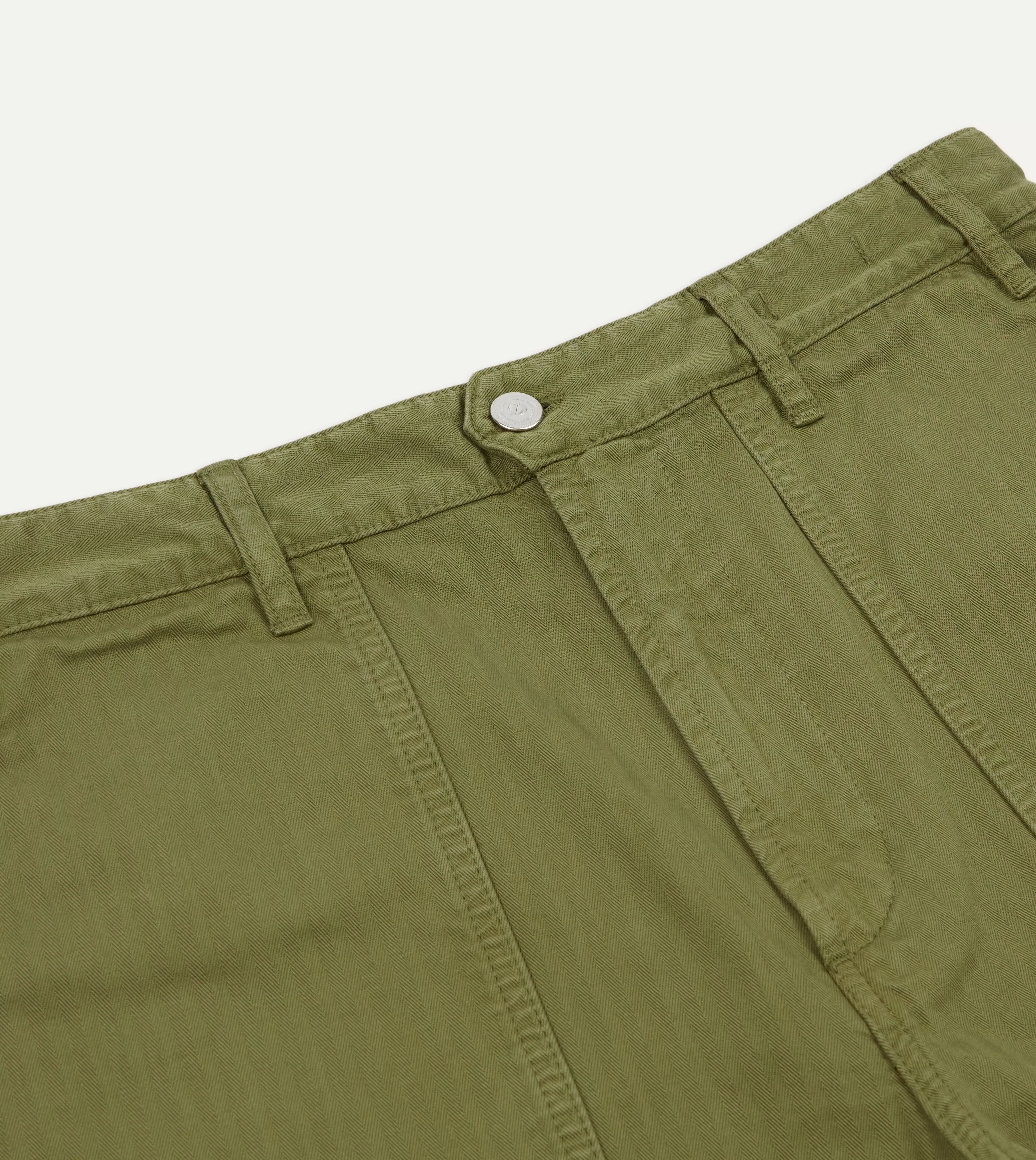 Olive Herringbone Cotton Fatigue Shorts