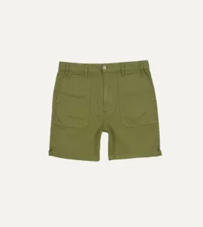 Olive Herringbone Cotton Fatigue Shorts