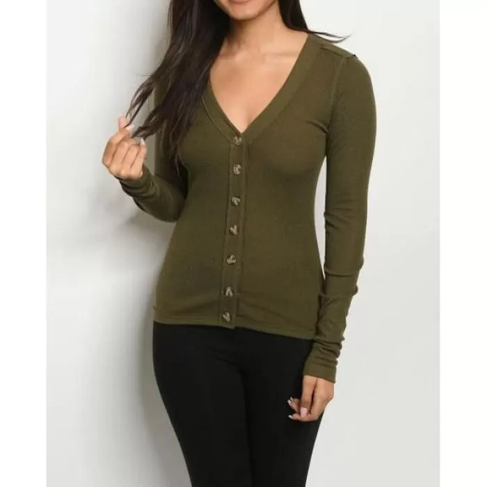 Olive MicroRibbed Casual Top