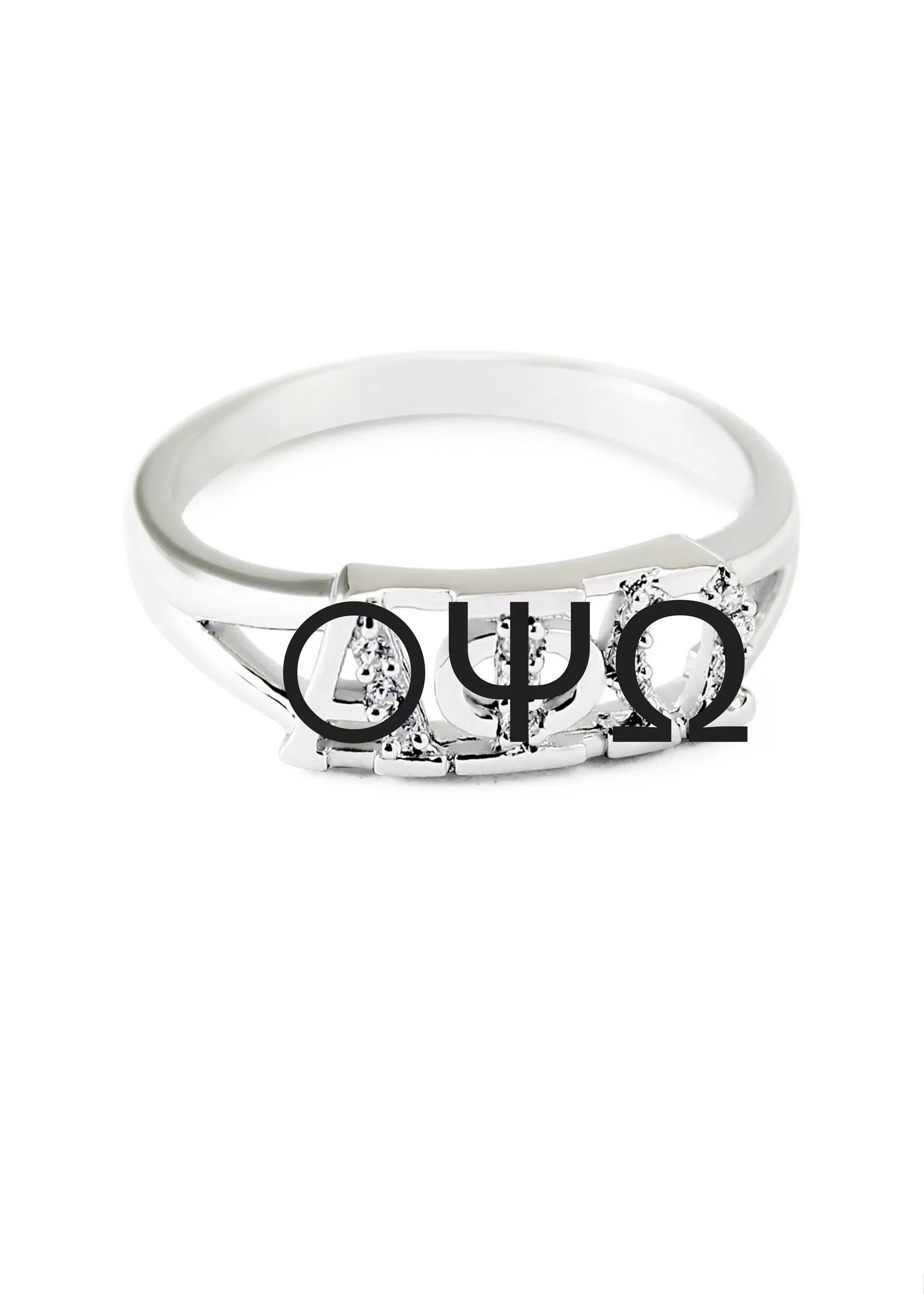 Omicron Psi Omega Sterling Silver Ring with Simulated Diamonds