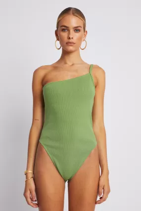 One Shoulder Bodysuit - Olive