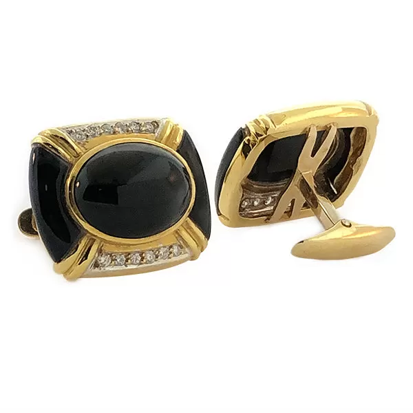 Onyx, Diamond and Gold Cuff Links