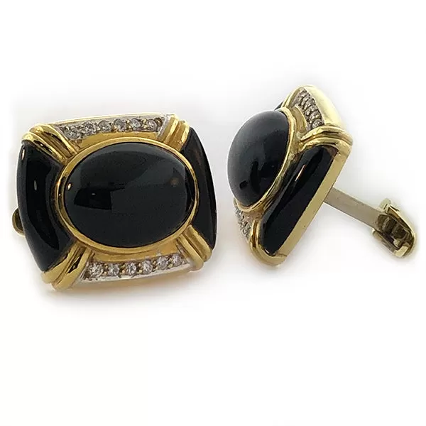 Onyx, Diamond and Gold Cuff Links