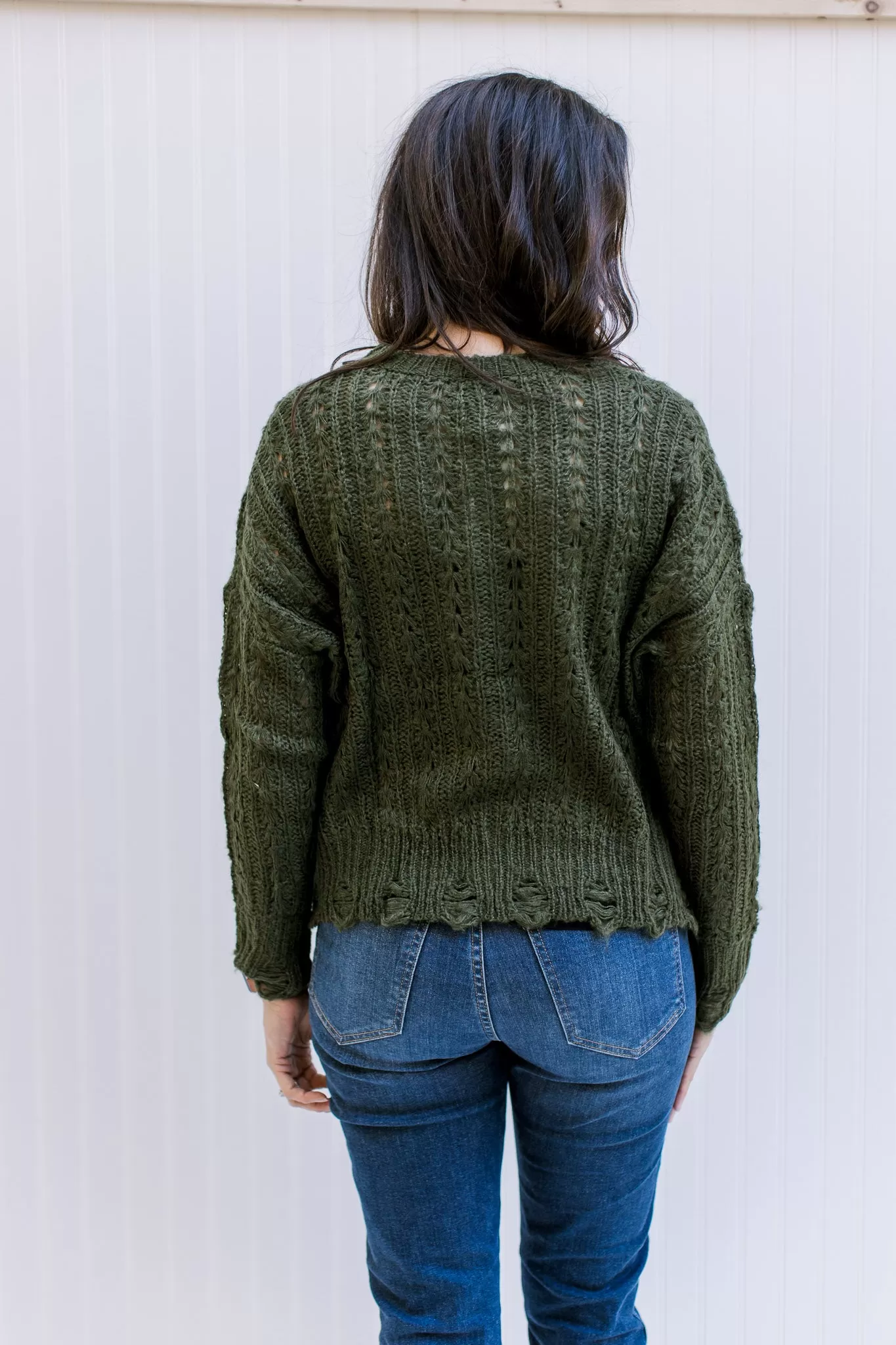 Open Weave Sweater in Olive