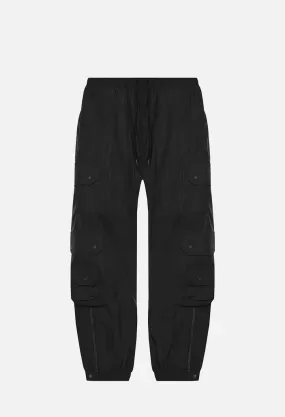 Paneled Nylon Cargo Pants / Black