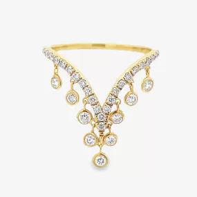 Pave & Bezel Set Diamond Dangle V Ring