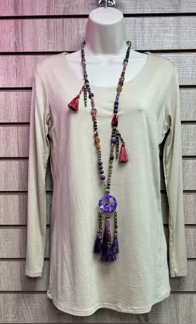 Peace Beaded Tassel Necklace