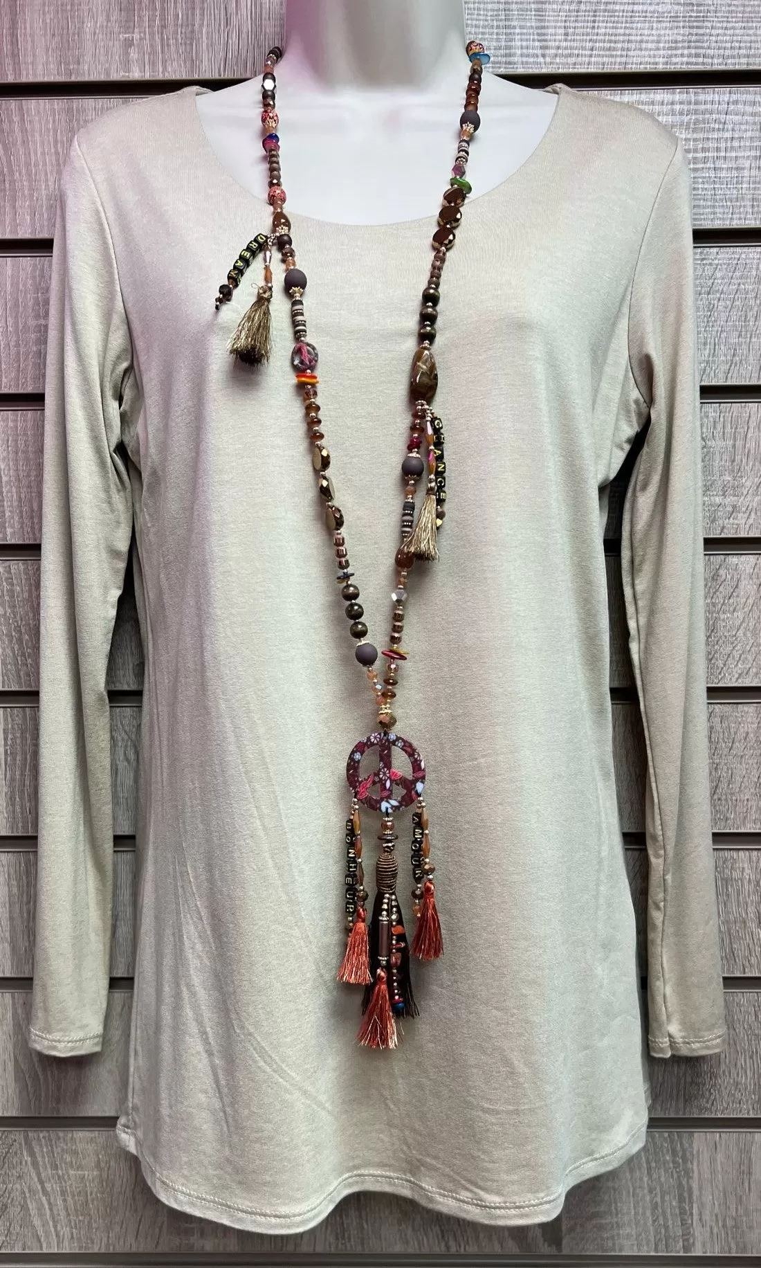 Peace Beaded Tassel Necklace