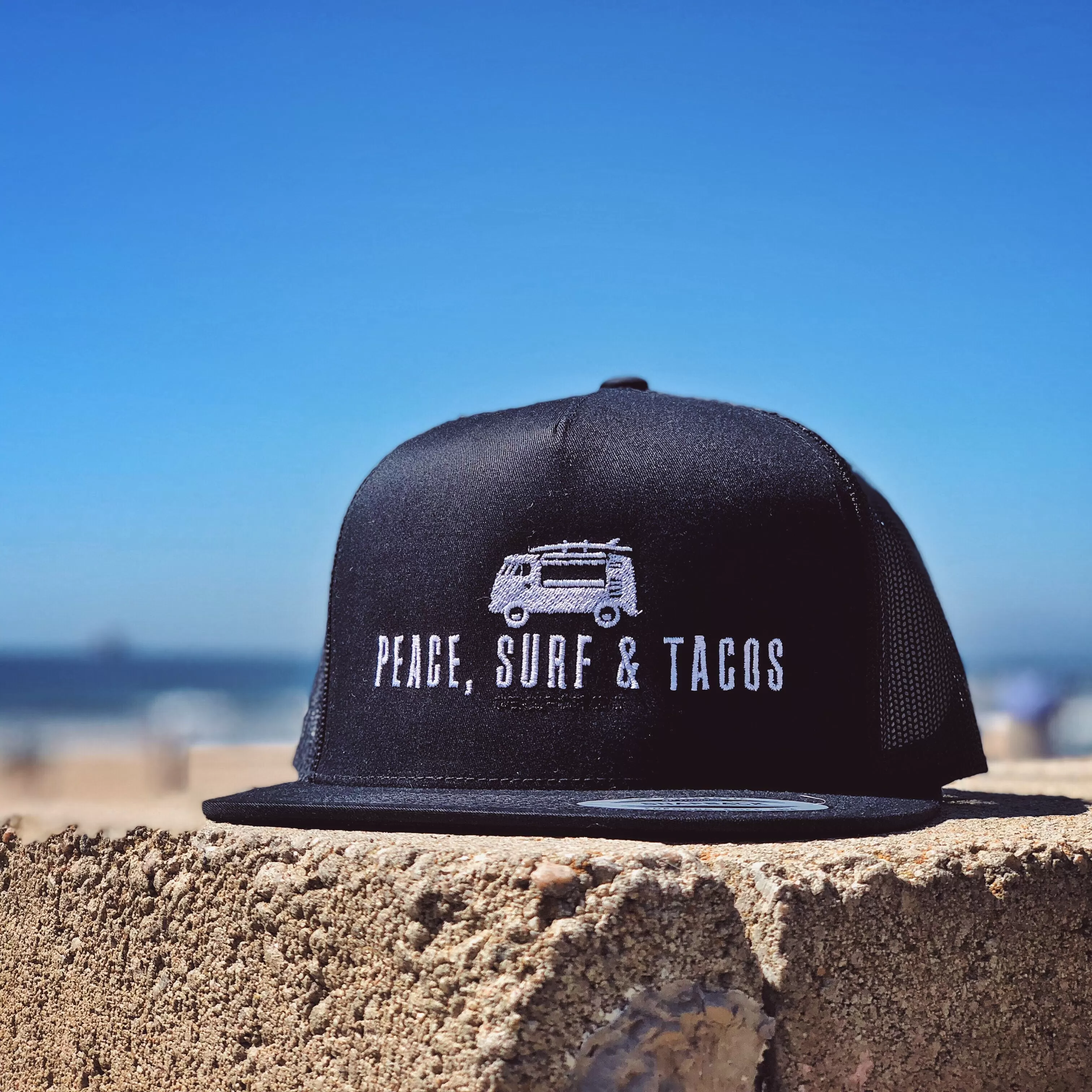 Peace Surf & Tacos Flatbill Trucker Hat