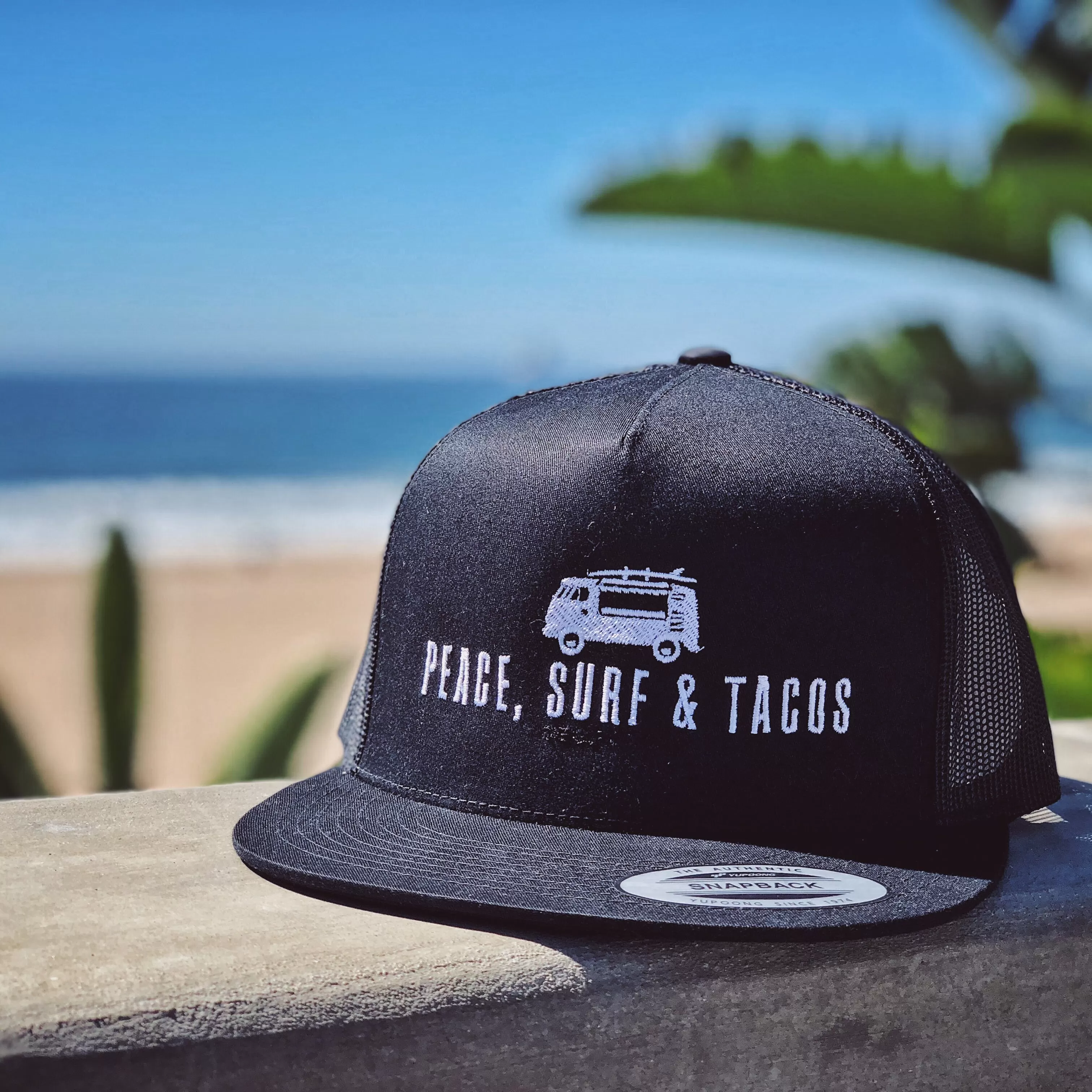 Peace Surf & Tacos Flatbill Trucker Hat