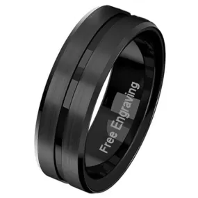 Personalized Men's Promise Ring - Black Center Groove Stainless Steel