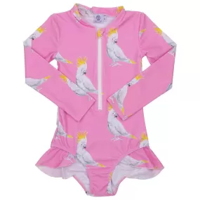 Pink Cockatoo Long Sleeve Girls Zip Swimmers