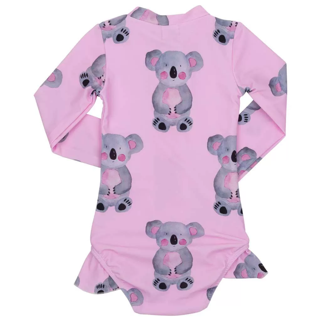 Pink Koala Girls Long Sleeve Zip Swimmers