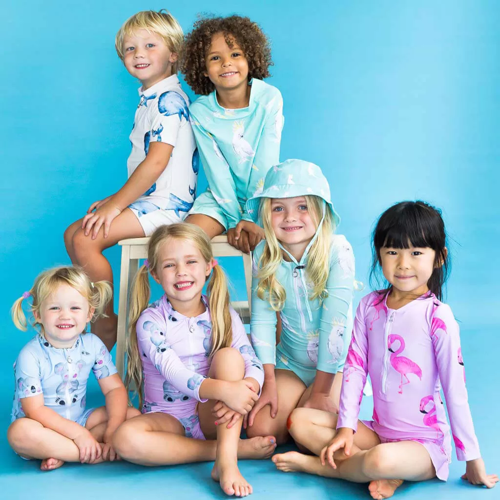 Pink Koala Girls Long Sleeve Zip Swimmers